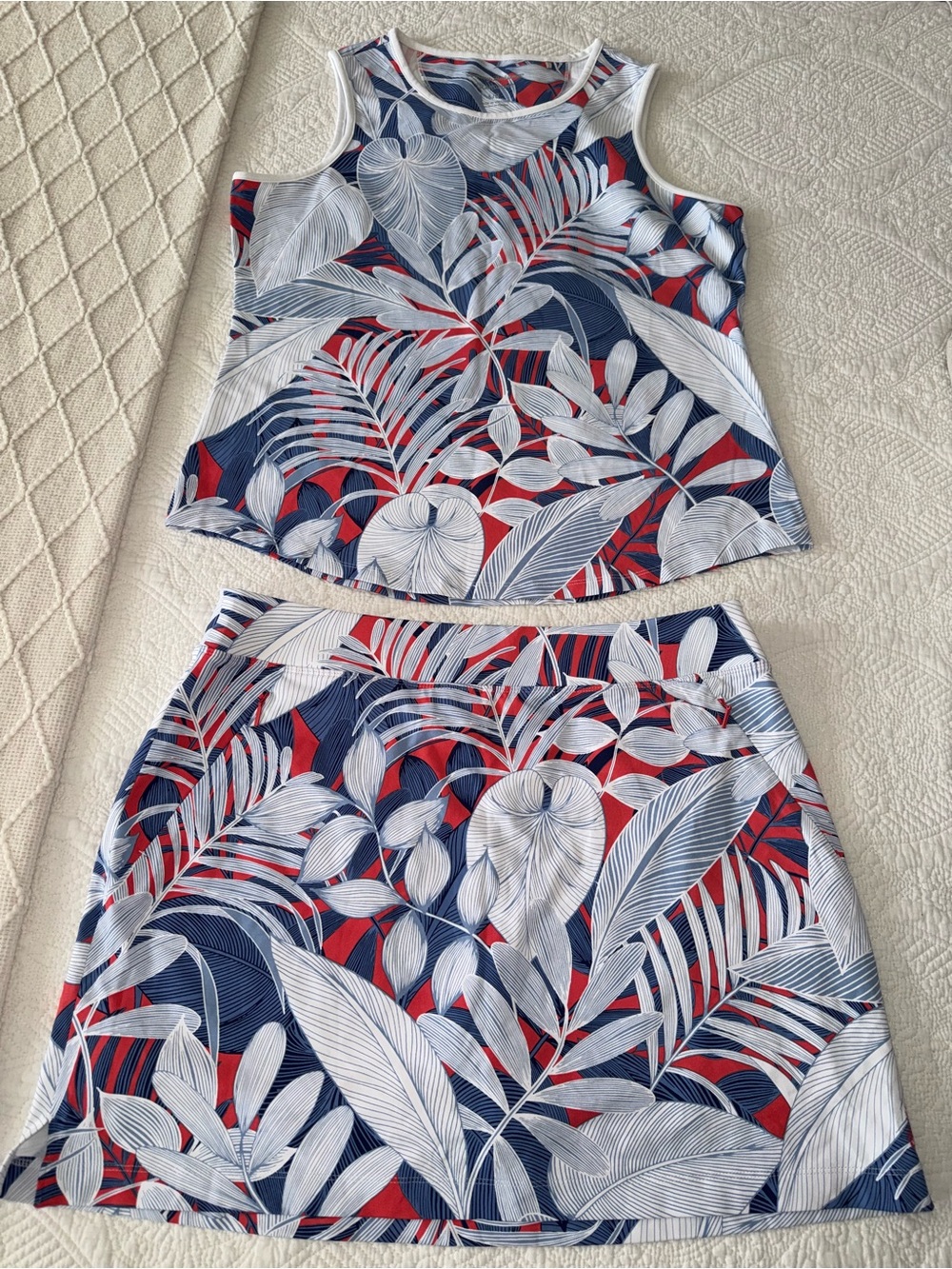 Tommy Bahama Navy, White & Red Tropical Leaf Crop Tank and Skirt Set